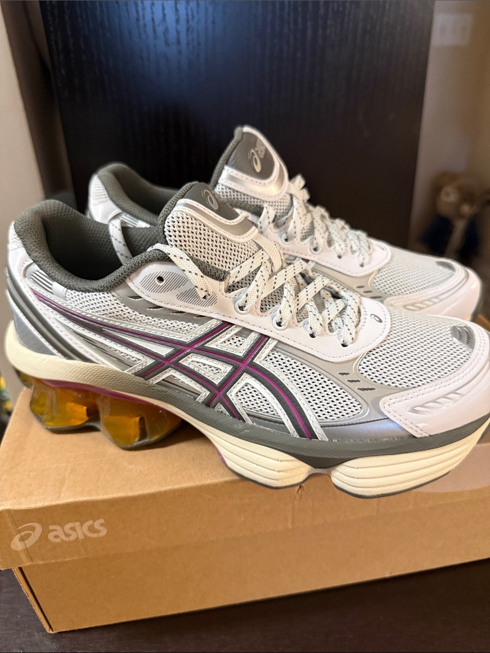 ASICS Women's White Gray Sneakers with Purple Trim